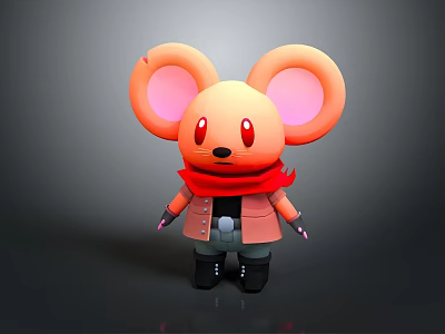 Cartoon Mouse Character With Big Ears Red Eyes Red Scarf Pink Vest And Gray Shorts 3d model