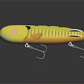 Yellow Fishing Lure With Stripes And Metal Hooks Shiny Surface For Angling