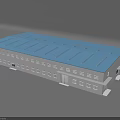 Modern Industrial Factory Building With Blue Roof White Wall And Multiple Windows Structure