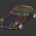 Rusty Vintage Sports Car With Red Blue Weathered Body And Custom Wheels