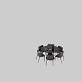 Round Black Marble Top Dining Table Set With Six Brown Leather Chairs 3d model