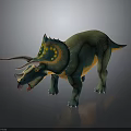 3D Character Triceratops with Green Yellow Color Detailed Horns and Frill Model
