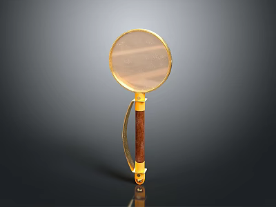 Magnifying Glass With Gold Frame And Wooden Handle For Household Daily Use 3d model