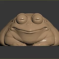 Golden Rounded Frog Sculpture Featuring Large Eyes Smooth Surface And Reflective Base 3d model