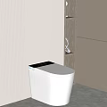 Modern Smart Toilet With White And Black Design Near Striped Wall And Toilet Paper Holder