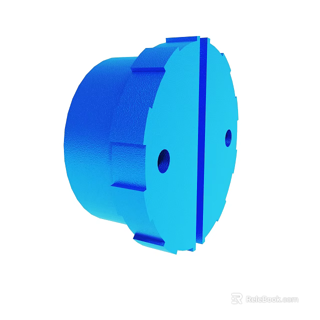 Blue Cylindrical Mechanical Component With Holes And Protrusions 3d model 