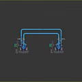 Industrial Pipeline Equipment With Blue Pipes Red Pumps And Valves On Concrete Bases