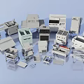 Kitchen Appliances Collection Including Oven Refrigerator Stove Sink And Storage Units