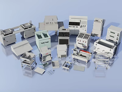 Kitchen Appliances Collection Including Oven Refrigerator Stove Sink And Storage Units 3d model
