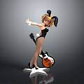 Cute Child Wearing Rabbit Ears Black Outfit Holding Guitar on Star Base