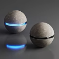 Spherical Table Lamps With Concrete Texture And Blue Glowing Light On Smooth Surface 3d model