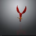 Vibrant Red Phoenix Sculpture With Spread Wings Perched On Wooden Branch