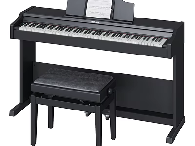 Black Digital Piano Setup With Matching Piano Bench And Music Stand 3d model