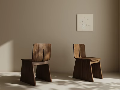 Natural Textured Solid Wood Dining Chairs For Warm Minimalist Neutral Home Dining Space 3d model