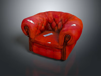Classic Red Leather Armchair with Tufted Design Wooden Legs and Vintage Style 3d model