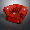 Classic Red Leather Armchair with Tufted Design Wooden Legs and Vintage Style