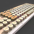Modern Mechanical Keyboard With White Yellow Round Keycaps And Reflective Surface