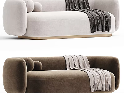 Modern Multi-seat Sofa With Light Beige And Dark Brown Velvet Upholstery And Throw Blanket 3d model