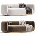 Modern Multi-seat Sofa With Light Beige And Dark Brown Velvet Upholstery And Throw Blanket