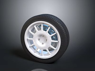 Car Wheel Rim And Tire Design With White Spokes And Black Rubber Tread 3d model