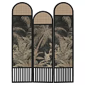 Three Panel Room Divider With Arched Top Tropical Palm Tree Plant Patterns Bottom Vertical Slats 3d model