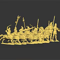Golden Knight Themed Decorative Figurines With Various Poses Arranged On Black Reflective Surface