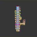 White Industrial Tower Structure With Multiple Platforms And Metal Ladders