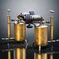 Vintage Brass Weapon With Cylindrical Tanks Metal Pipes And Valves Structure