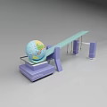 Globe Placed On Purple Balance Scale With Blue Beam And Stand
