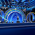 Grand Stage Design With Blue Lighting And Circular Structures 3d model