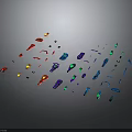 Colorful Cosmic Aerospace Components Including Rocket Satellite And Probe Models