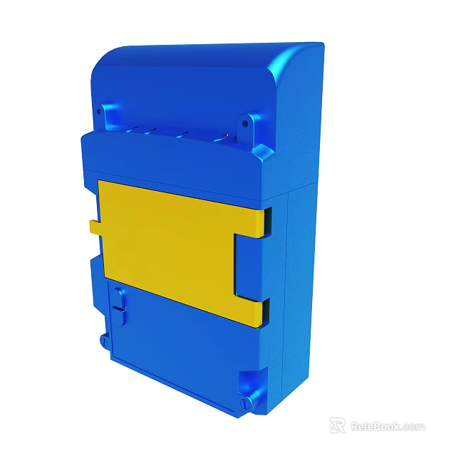 Blue And Yellow Enclosure Part With Structured Design And Functional Features 3d model 