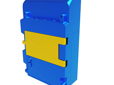 Blue And Yellow Enclosure Part With Structured Design And Functional Features 3d model
