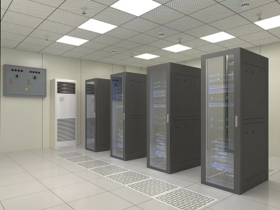 Modern Industrial Equipment System Featuring Server Racks Control Panel And Data Center Setup 3d model