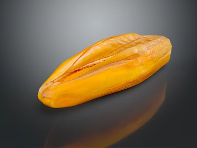 Yellow Roasted Banana with Surface Lines on Black Smooth Surface and Reflection 3d model