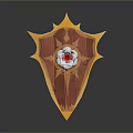 Golden Accented Red Wooden Shield With Central White Red Flower Star Accents