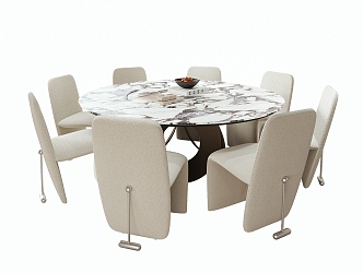 Modern Dining Table and Chair Combination Round Dining Table Dining Chair 3d model