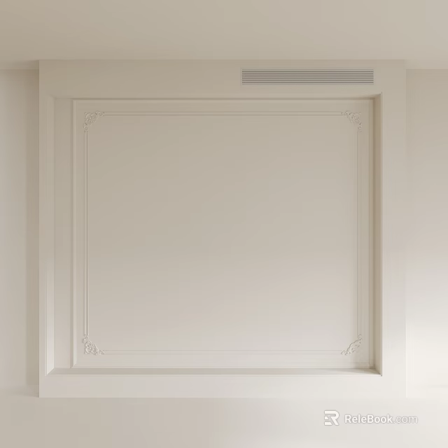 White Decorative Ceiling with Plaster Molding Smooth Panel and Top Vent Trim Design 3d model 