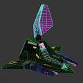 Futuristic Spacecraft Design With Pink Cone Top And Blue Thrusters For Space Exploration
