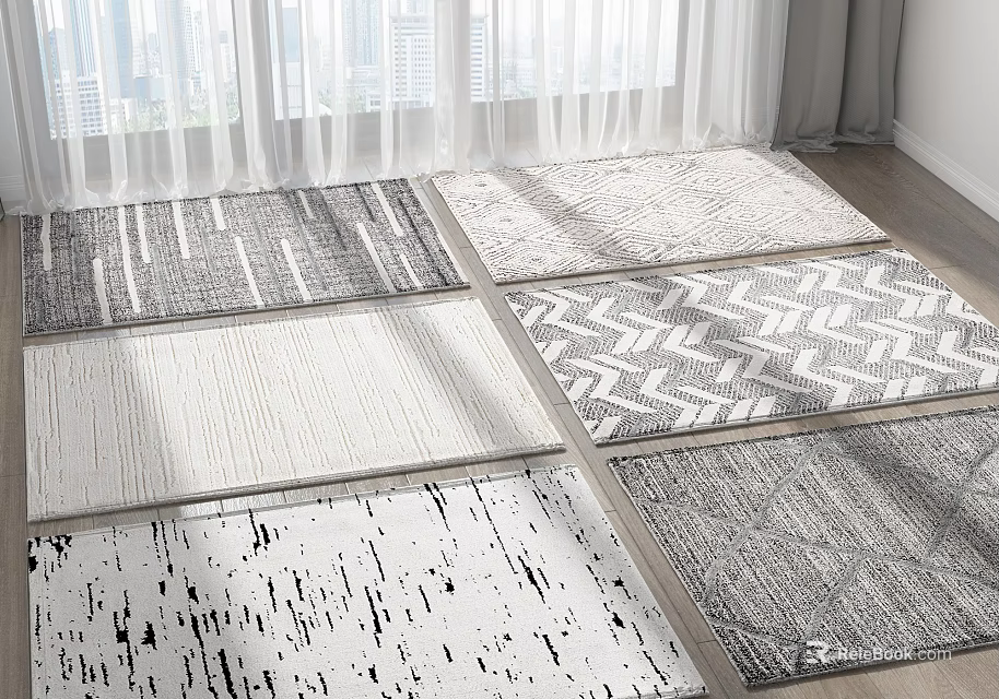 Stylish Square Rugs With Diverse Patterns In Living Room 3d model