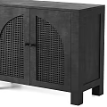 Modern Minimalist Entryway Cabinet Sideboard With Black Rattan Weave Arched Doors