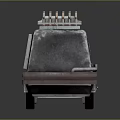 Metallic Exterior Vehicle With Top Mounted Structures Central Grid Panel And Wheels