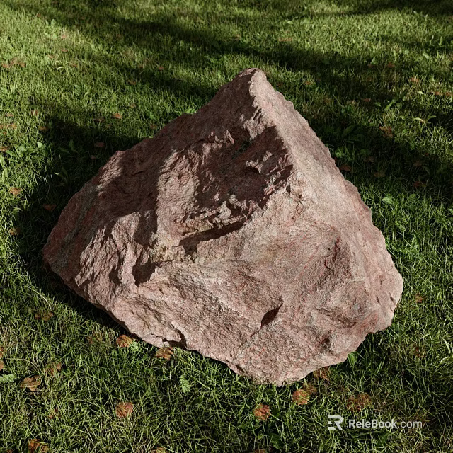 Large Natural Red Rock Resting On Lush Green Grass Outdoor Area 3d model 