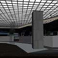 Modern Exhibition Hall Interior With Display Counters Multiple Screens And Brand Signage
