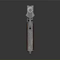 Silver Pistol With Red Textured Grip And Metallic Body Design Details