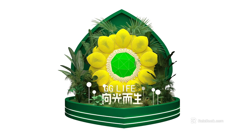 Vibrant Sunflower Themed Photo Spot With Green Plants And EQ LIFE Decor 3d model 