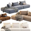 Stylish Sectional Sofa In Beige Brown Gray With Soft Pillows And Cozy Blankets
