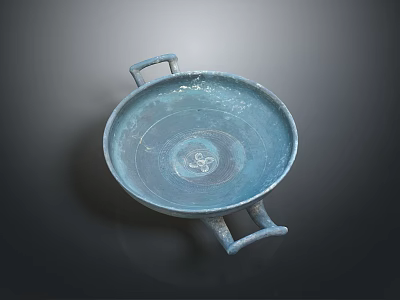 Simple Blue Gray Metal Tray With Two Handles And Textured Surface 3d model