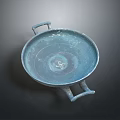 Simple Blue Gray Metal Tray With Two Handles And Textured Surface