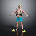 Game Movie Character Wearing Blue Shorts Scuba Mask Snorkel Life Vest And Flippers 3d model